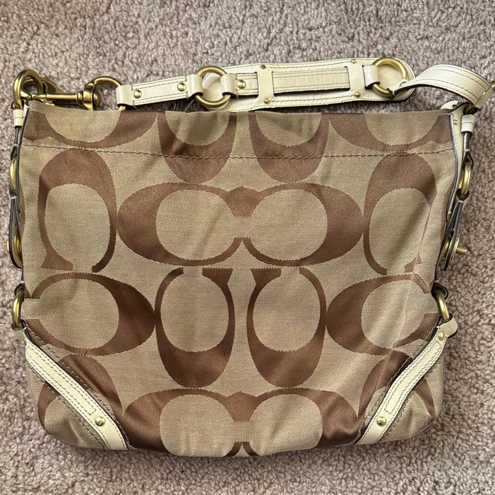 Coach Tan and Cream Signature Shoulder Bag